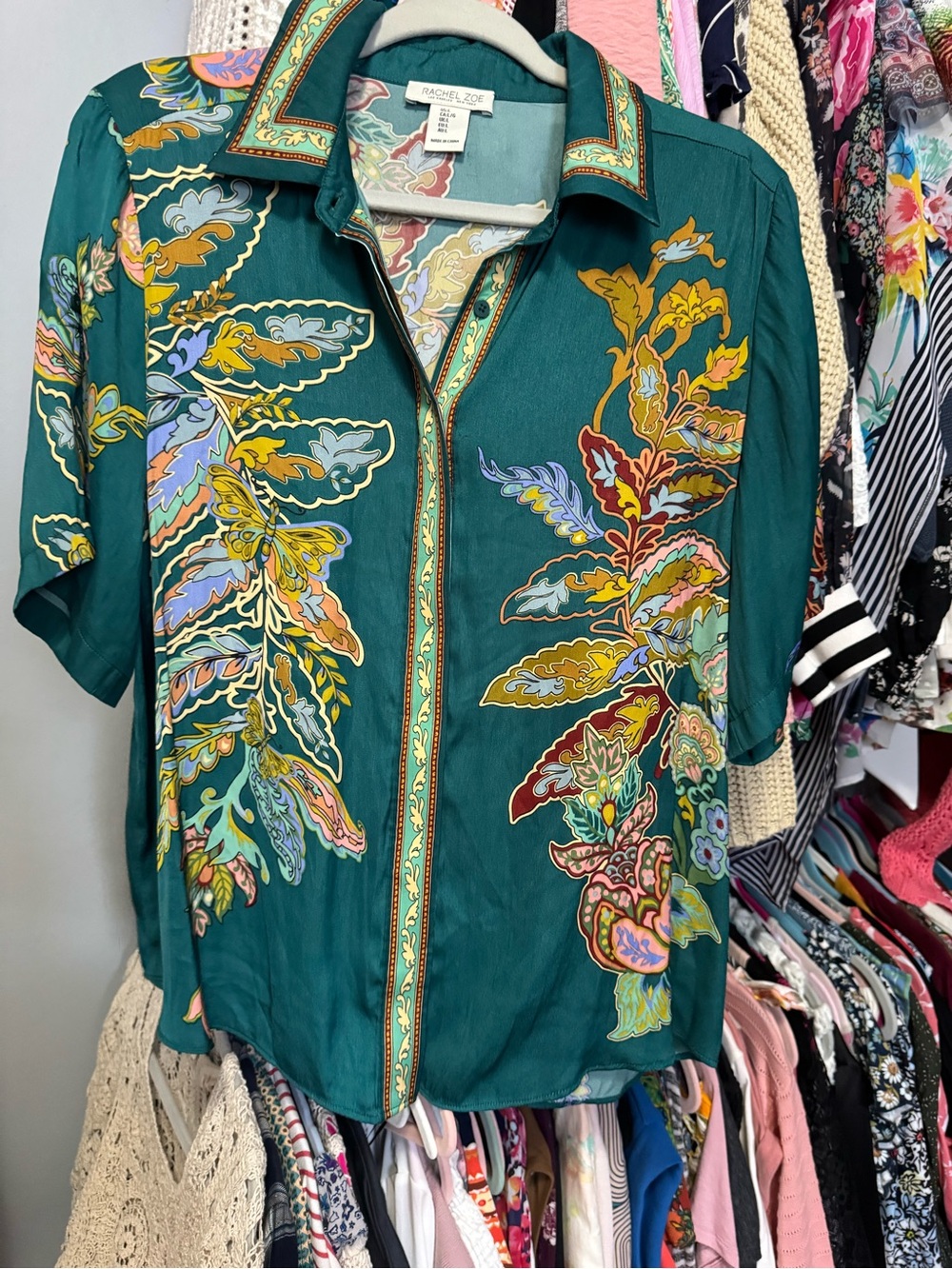 Rachel Zoe Teal Multi Floral Paisley Button-Down Shirt - Picture 2 of 3